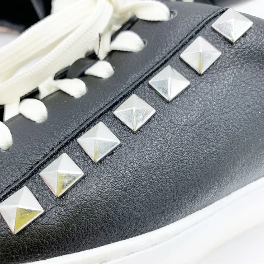 Steve Madden Sienna Black Lace‎ Up Sneakers with Snakeskin and Stud Detailing